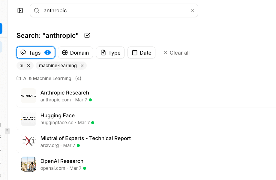 Dashboard with search filters applied
