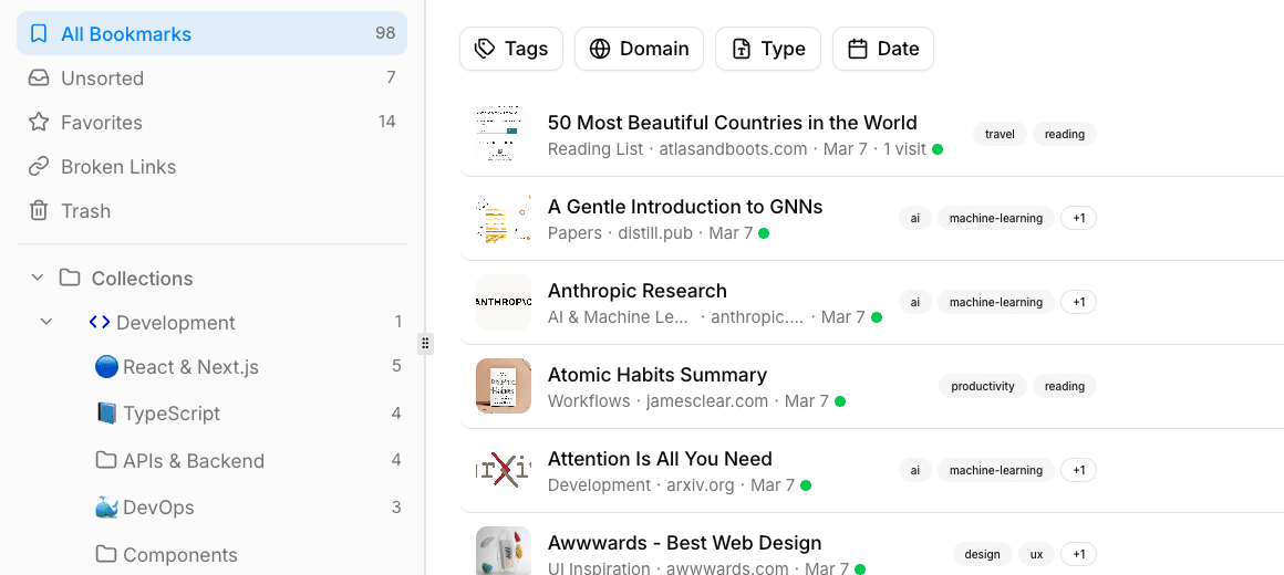 Sidebar showing deeply nested collection tree with icons